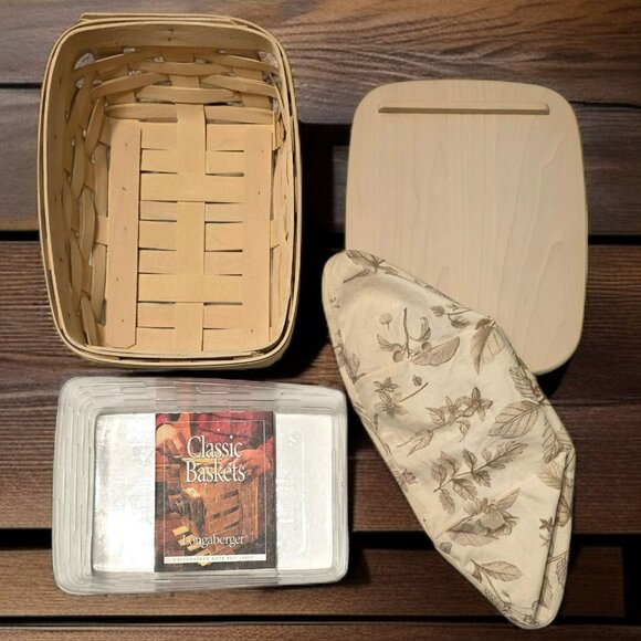 2001 Longaberger Card Keeper Basket Wood Lid Fabric Floral Liner Protector READ - Picture 1 of 13